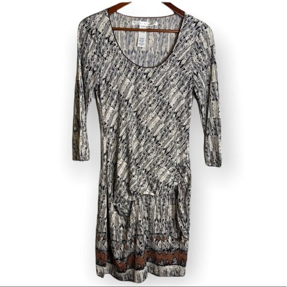 VINTAGE Max Studio Retro Print Dress Drop Waist Tied Side  Long Sleeve Size M - Picture 2 of 14